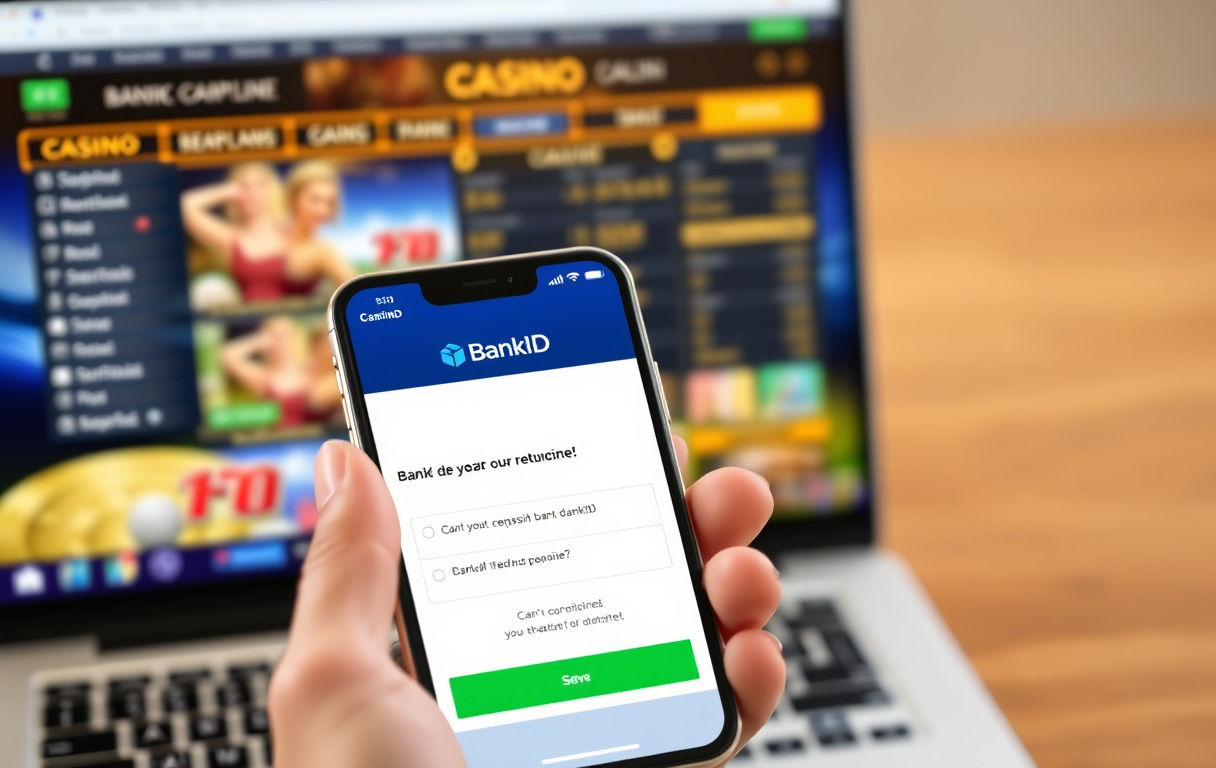 Person som bekrefter et casino-innskudd med BankID-appen på mobilen.