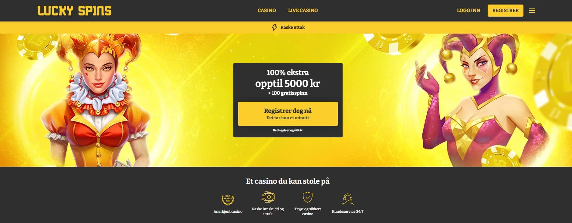 Lucky Spins omtale – skjermbilde fra nettsiden