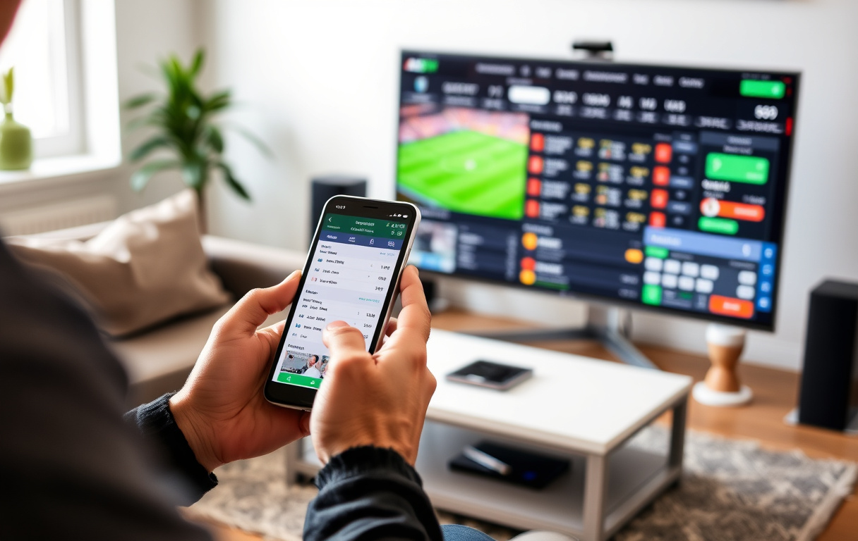 En person sammenligner odds på en bettingside via mobil og PC