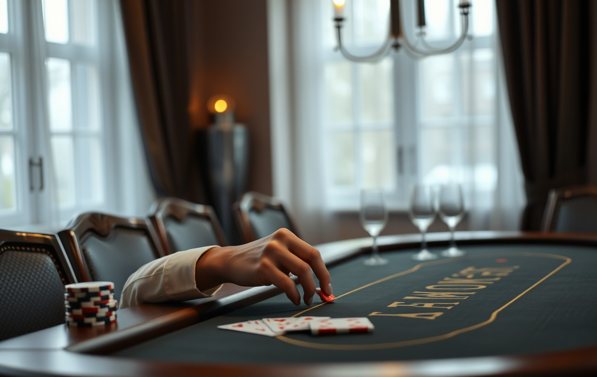 Blackjack-bord med kort og sjetonger